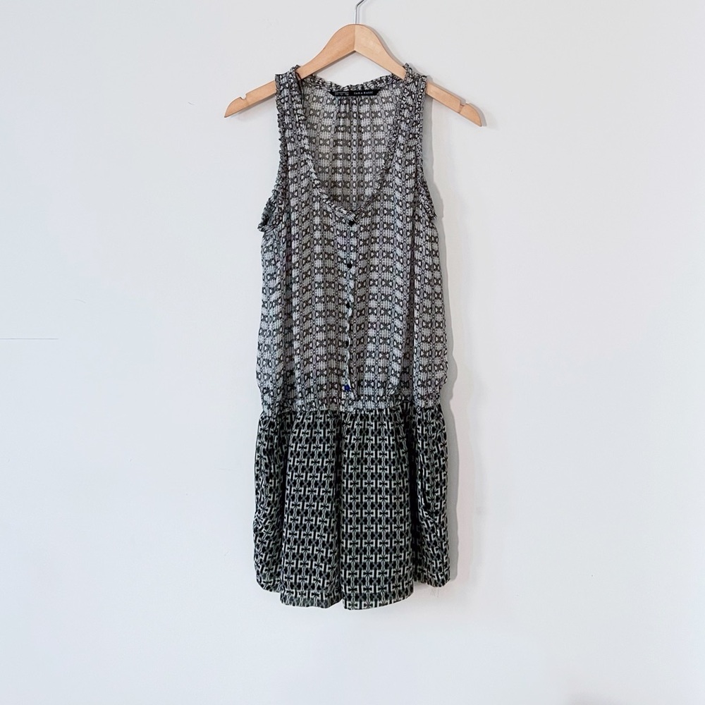 Zara Basic Geometric Black Grey White Jumpsuit Romper Sleeveless Shorts U-Neck S